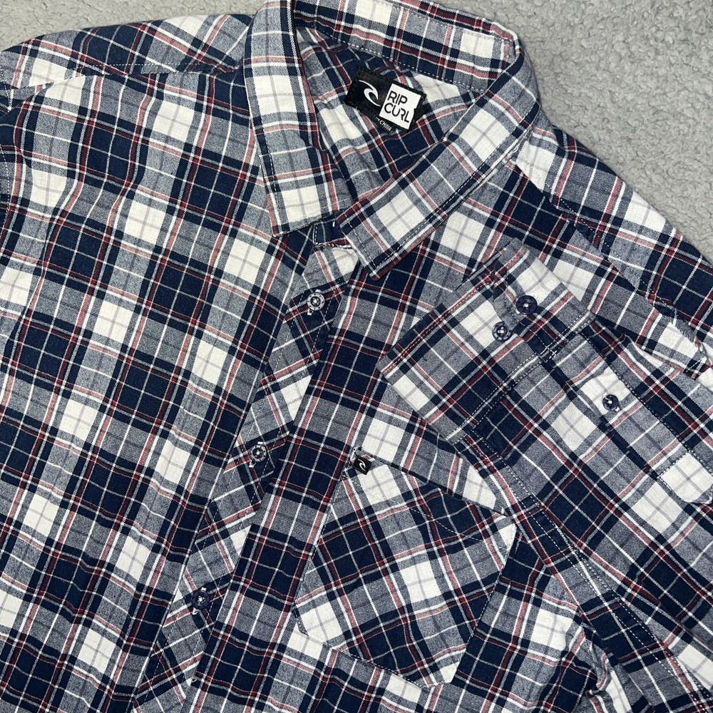 Rip Curl Wadell Shirt Men's Sz M Blue Red Plaid Flannel Long Sleeve Button Down